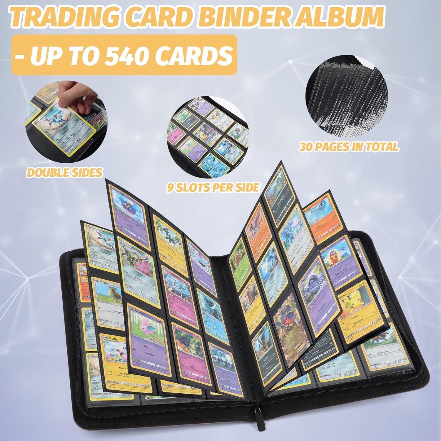 Foalgo Trading Card Binder, Card Collection Binder Album Folder with 540 Side Loading Pockets, 9 Pocket Trading Card Album Folder for TGC,MTG, Baseball Cards, Yugioh ( Blue ) - Image 5